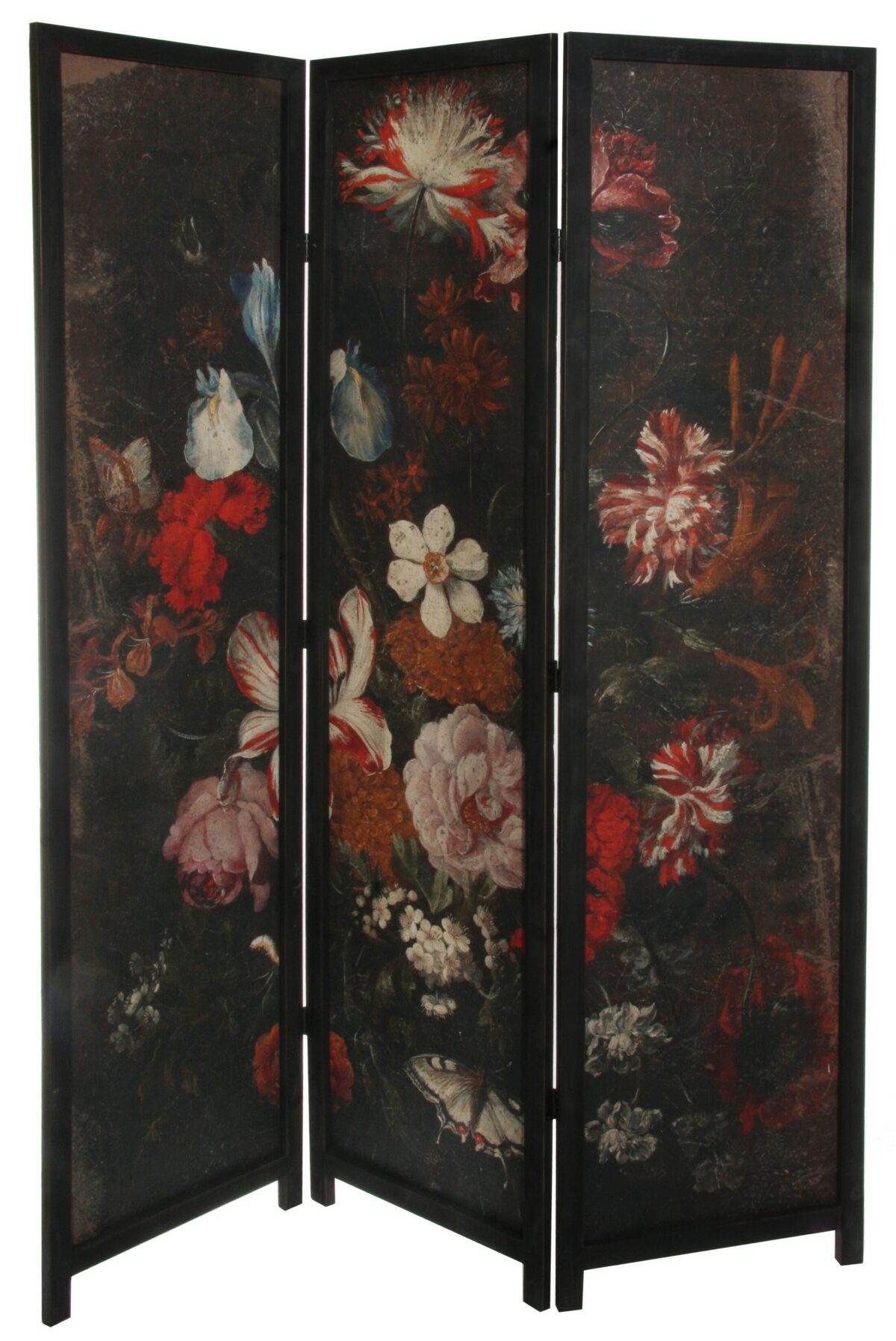 Wood Screen Painted Flowers 3 panels 50 x 200cm ref 56248