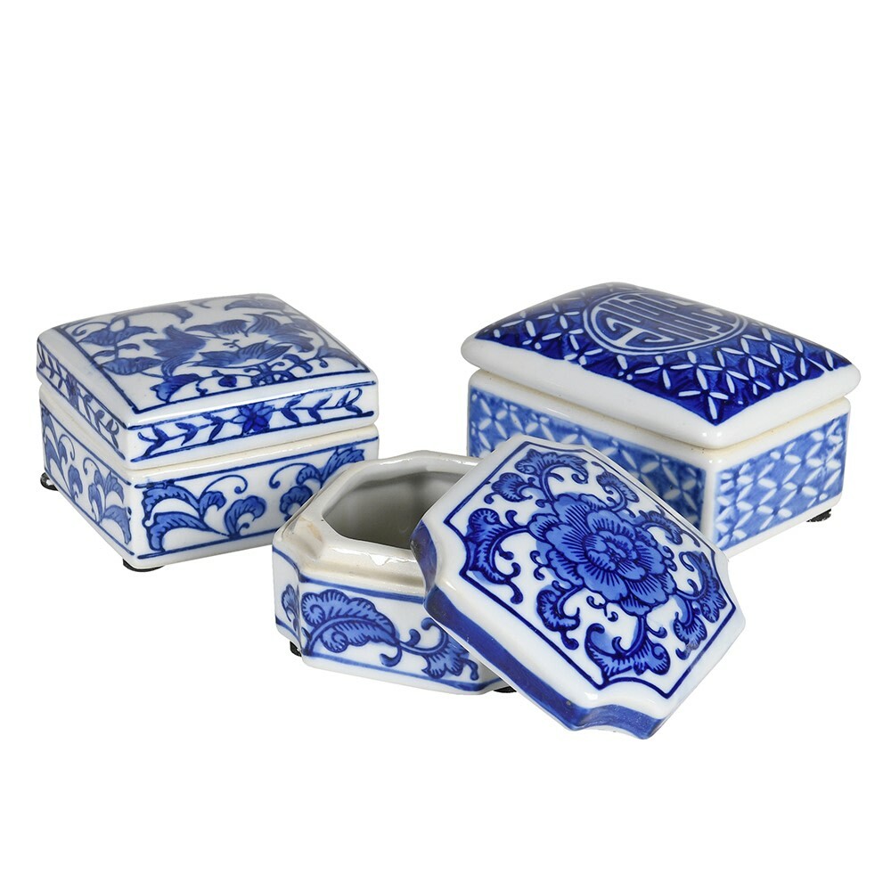 Blue & White Ceramic Trinket Boxes with Lids