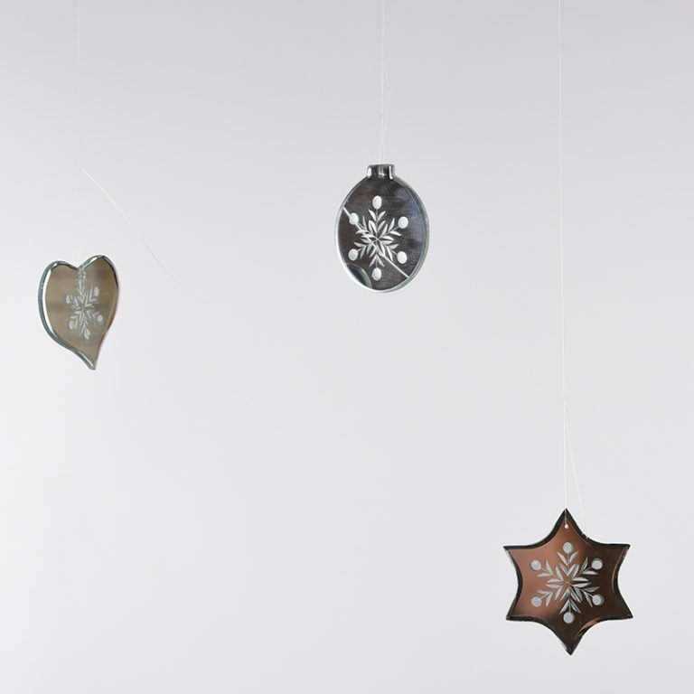 Bauble, Star & Heart Etched Glass Tree Decorations