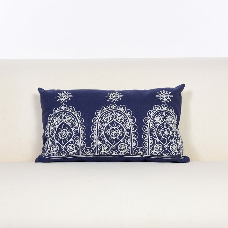 Navy Oriental Embroidered Cushion