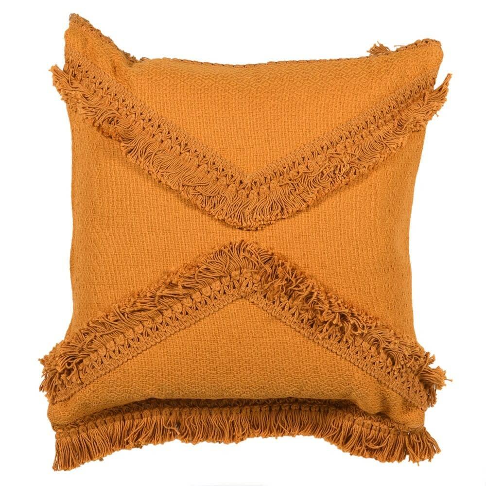 Saffron Orange Fringed Cushion