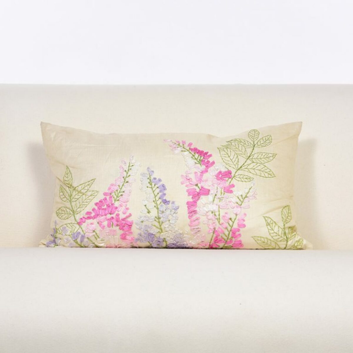 Hollyhocks silk Embroidered Cushion 30 x 50cm