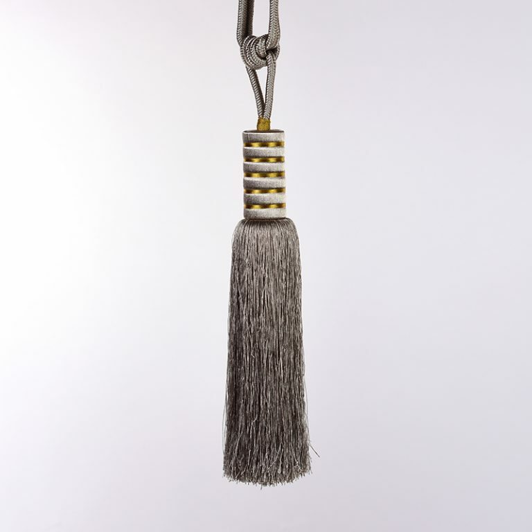 Pewter Gold Stripe Tassel Tiebacks