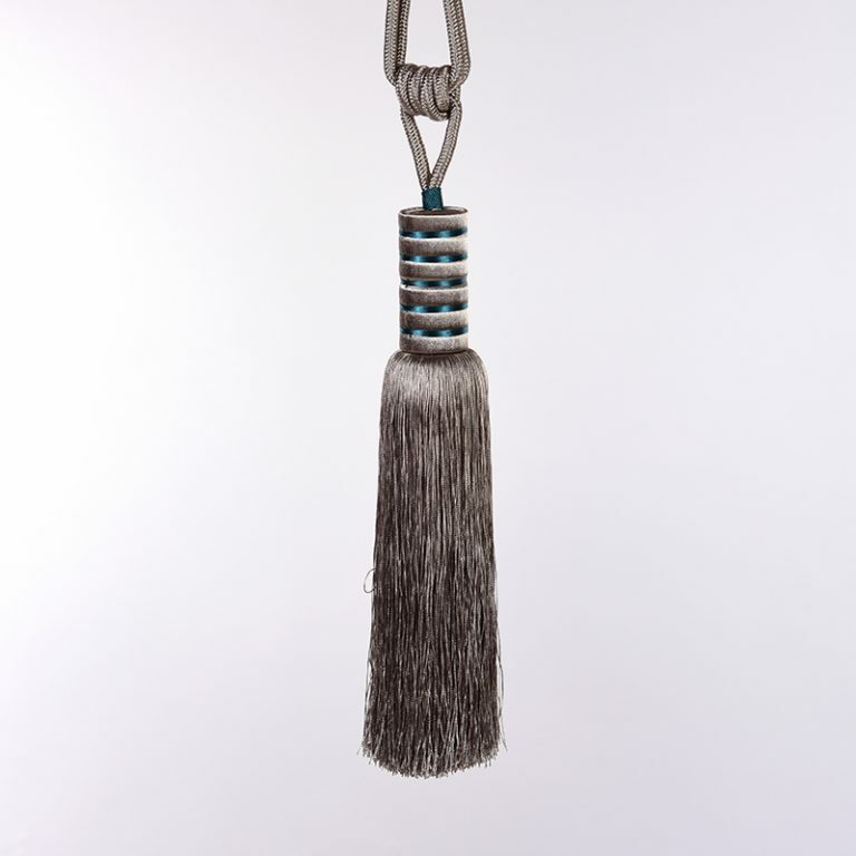 Pewter Teal Stripe Tassel Tiebacks