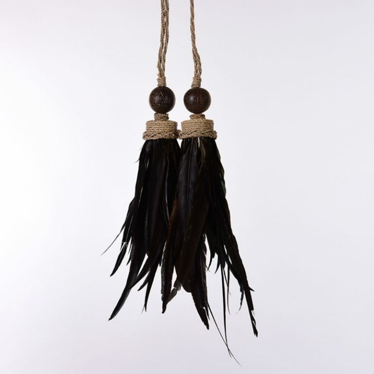Black Feather Jute Tiebacks 28cm L