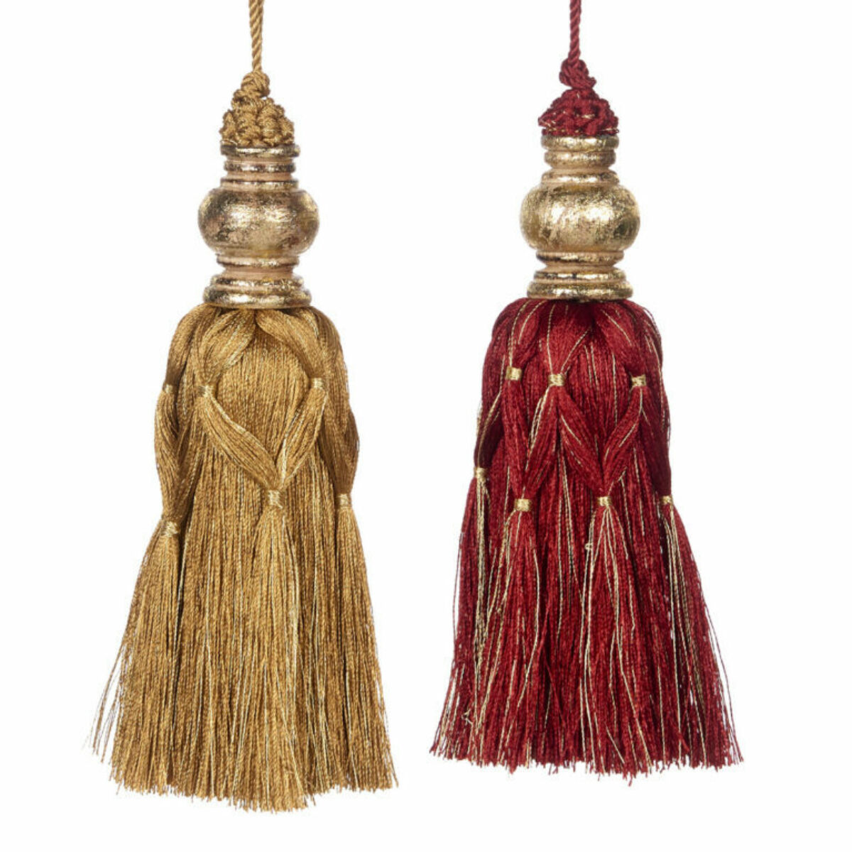 Gold Top Braid Tassel Ties in Gold and Burgundy 20cm