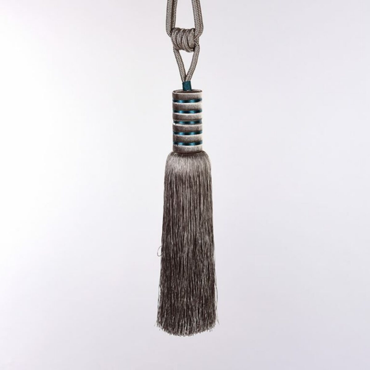 Pewter Teal Stripe Tassel Tiebacks 45cm L