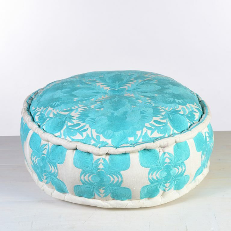 Turquoise Embroidered Fabric Pouffe