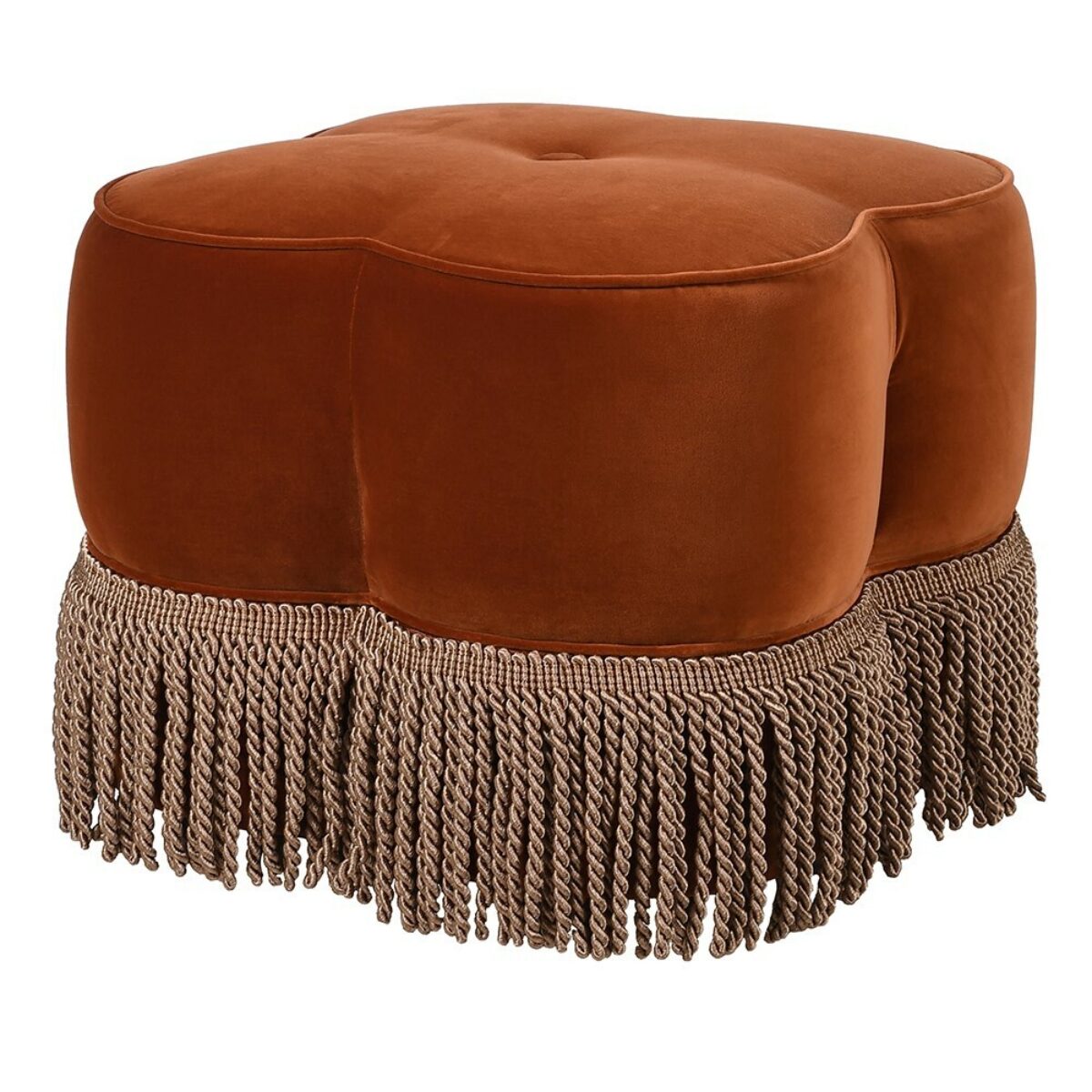 Burnt orange fringed velvet stool
