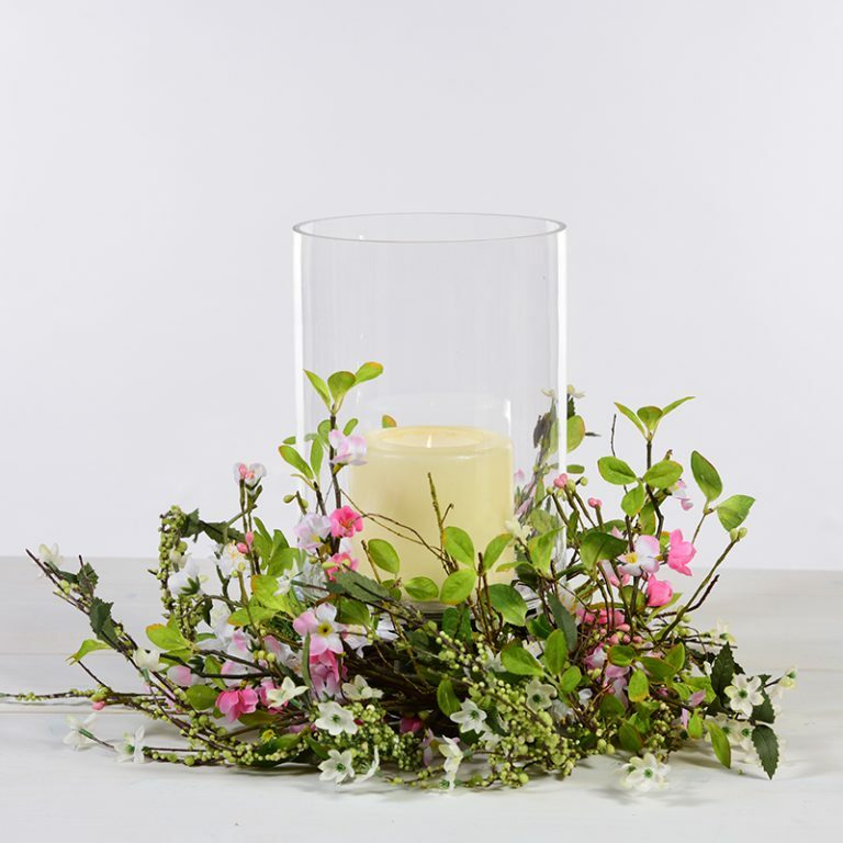 Glass Hurricane Lamp with Decorative Garland