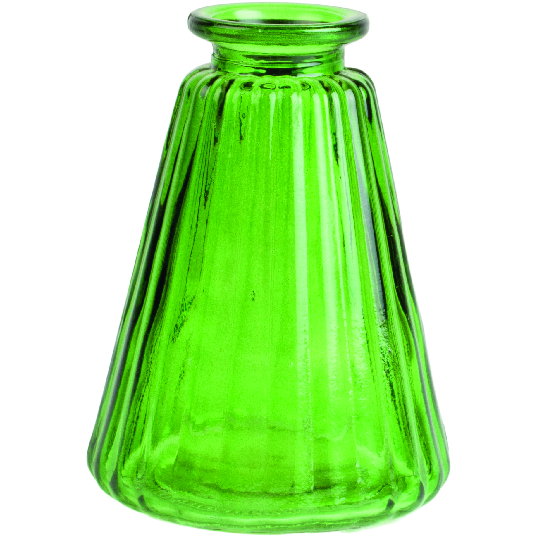 Green Glass Ribbed Bottle