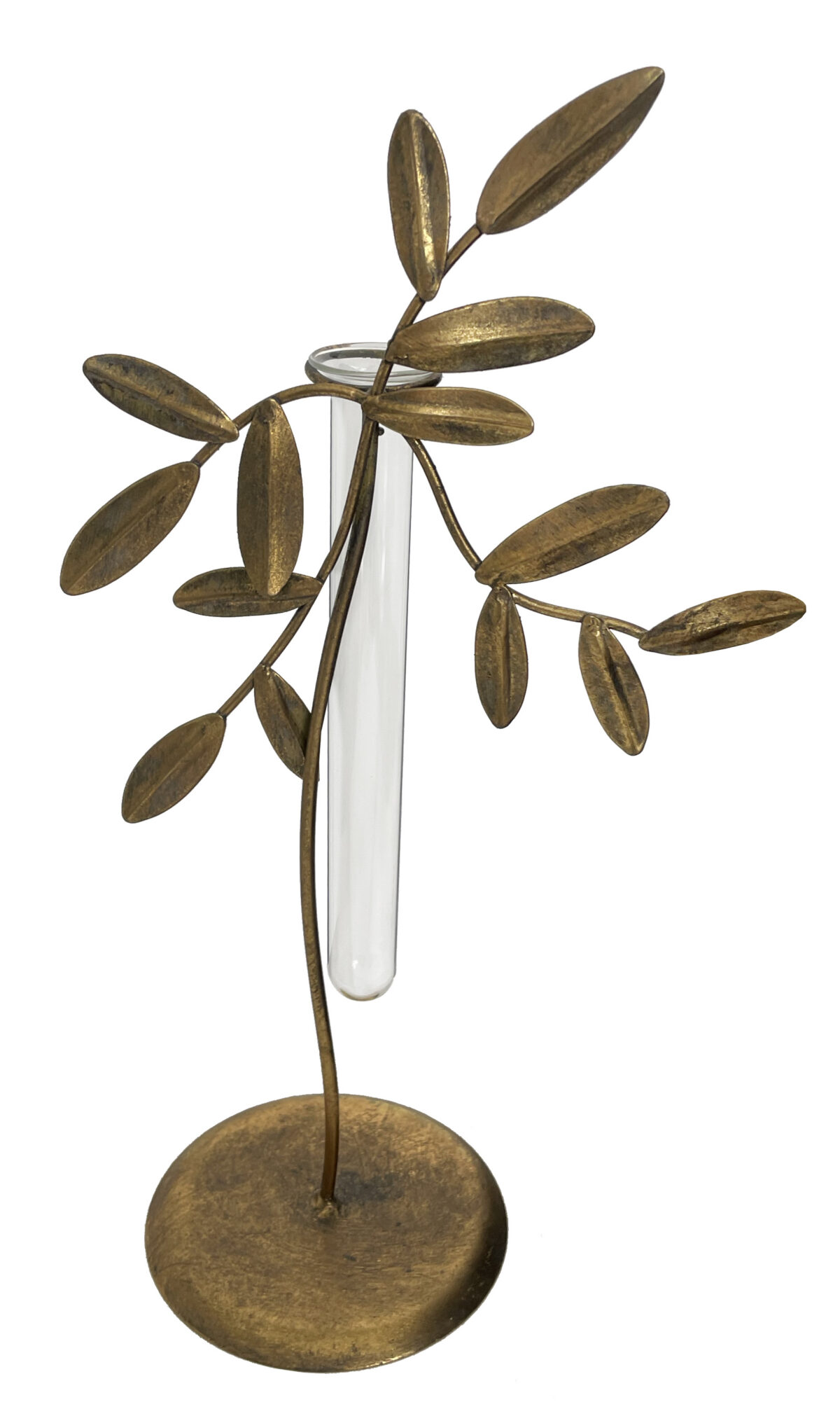 Metal leaf tube vase h30cm