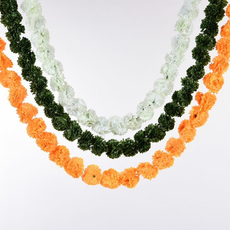 Hanging Silk Petal Garlands available in Orange, Green & Ivory