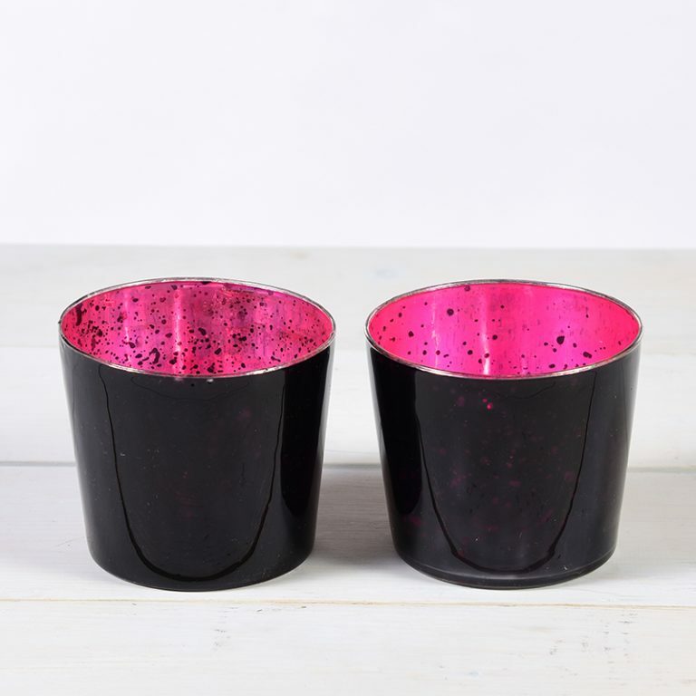 Black & Pink Glass Tealight Holders