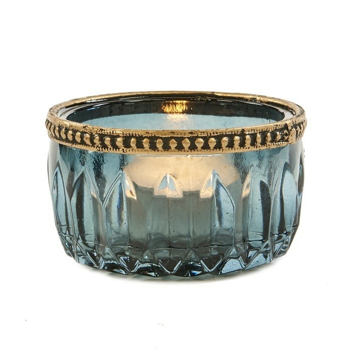 Blue Tealight Holder with Gold Rim