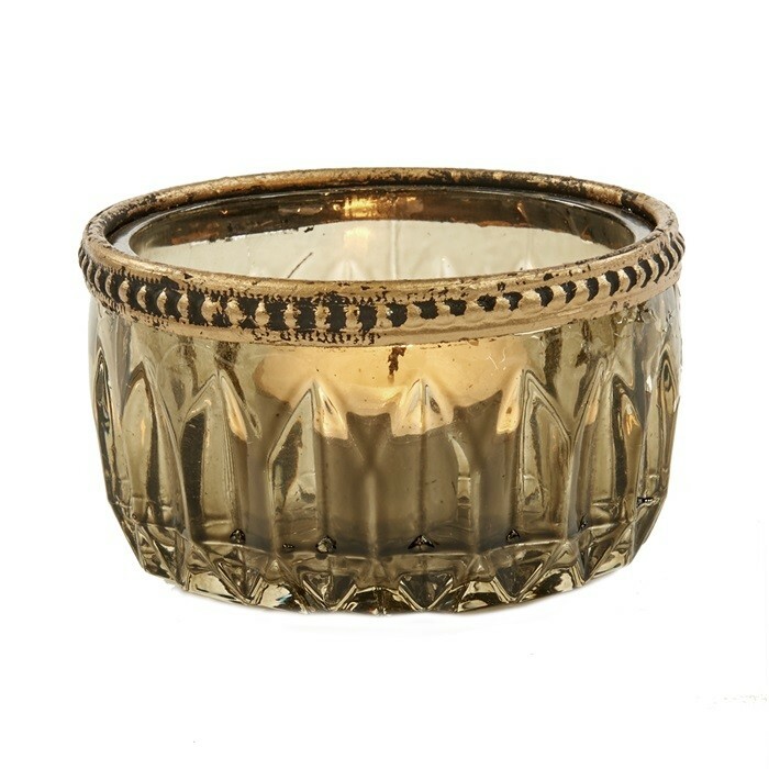 Green Tealight Holder with Gold Rim