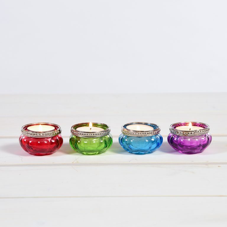 Indian Jewel Glass Tealight Holders available in Turquoise, Red, Purple & Green