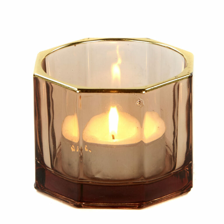 Brown Glass Facet Gold Edged Votive Holder