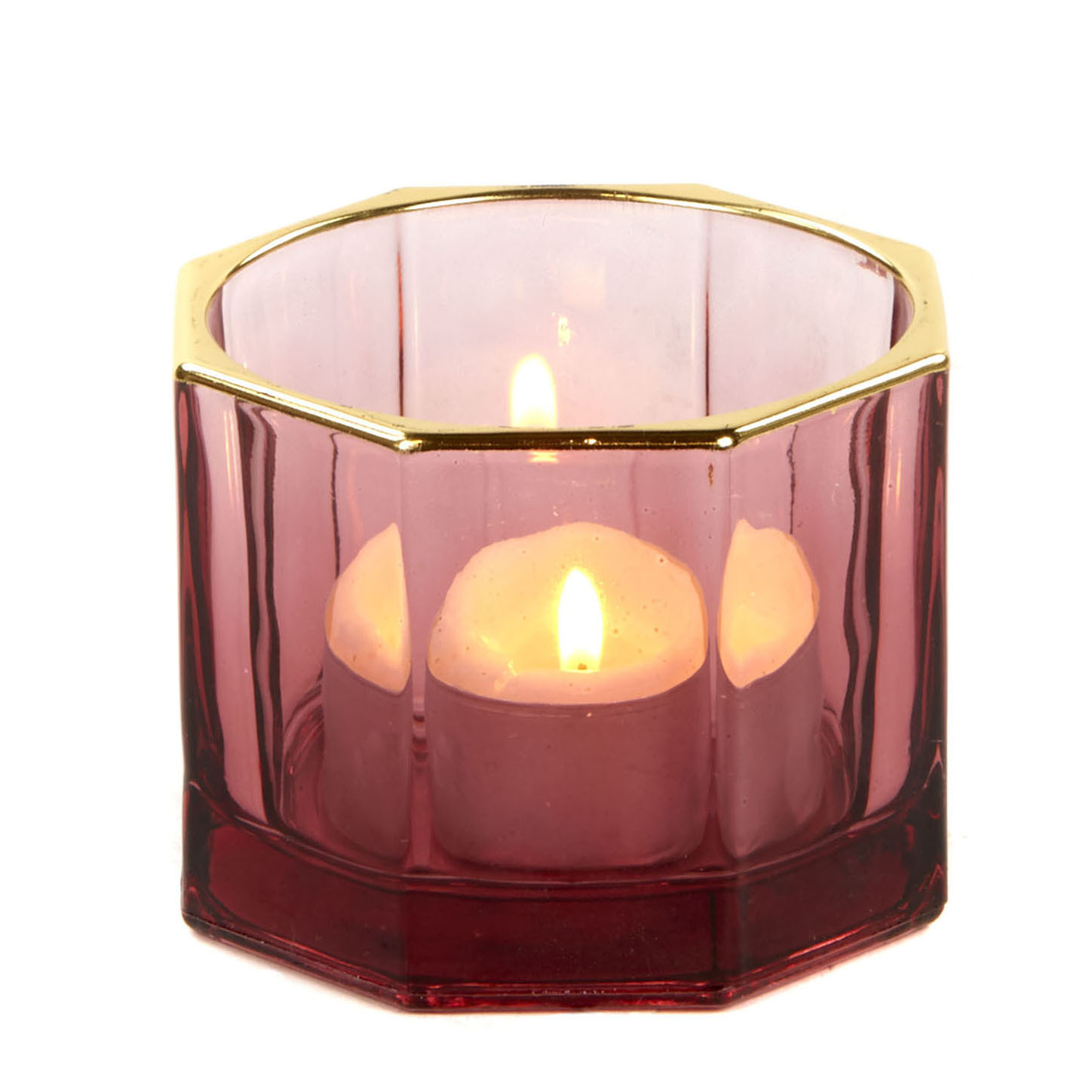 Pink Glass Facet gold Edged Votive Holder