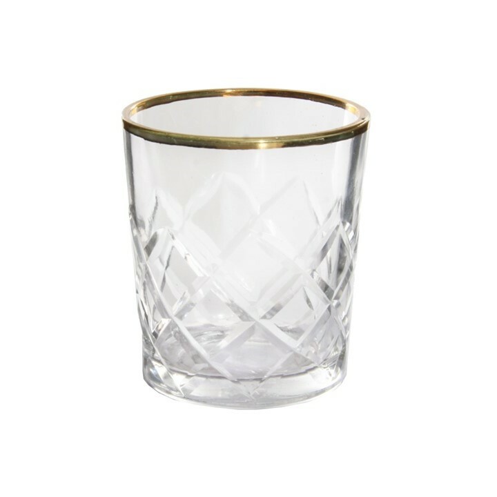 Glass Votive Half  Diagonal Cut with Gold Edge