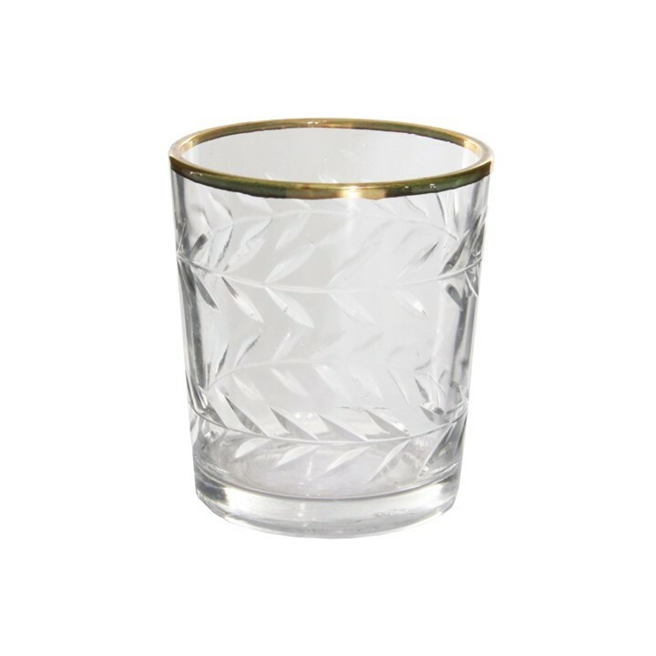 Glass Votive Leaf Cut with Gold Edge