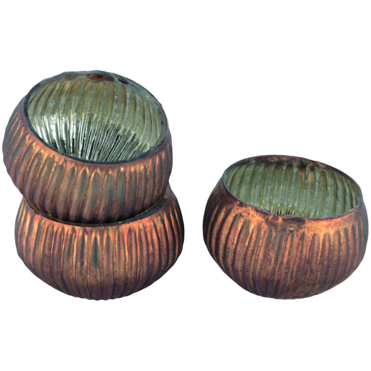 GOLD Glass Ribbed Tealight holders 2