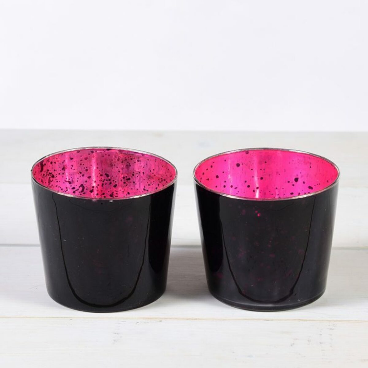 Black Pink glass Tealight Holders 8cm