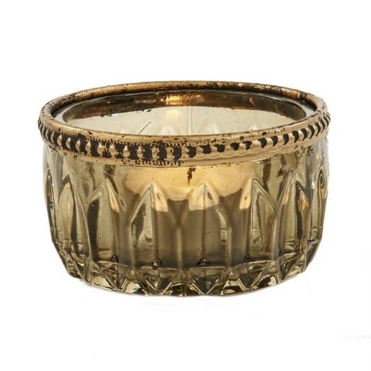 Green tealight holder with gold rim 8 x 5cm DH