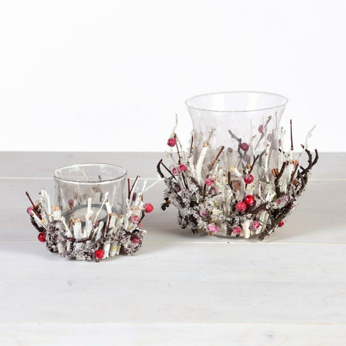 White Birch Berry Hurricanes small 10cm large 13cm H