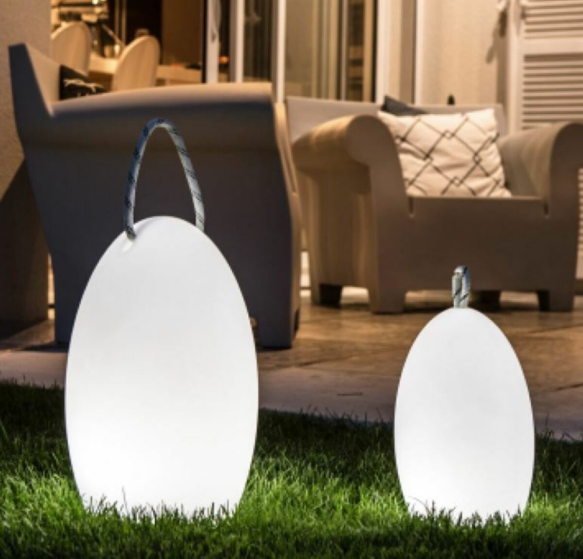 Almond LED floor lamps with rope handle 2 sizes
