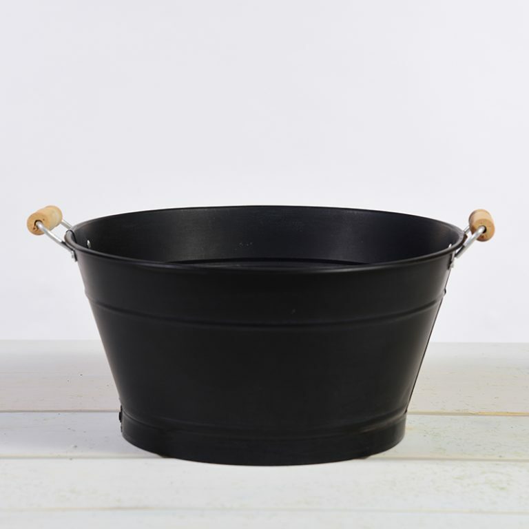 Black Tin Planter with Wooden Handles