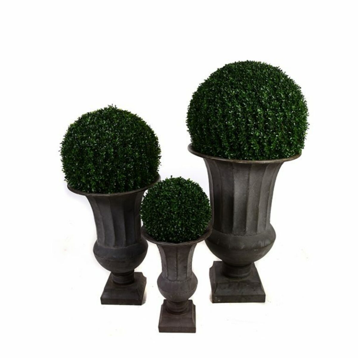 Antique Metal Urns set of 3 40cm 60cm 80cm H