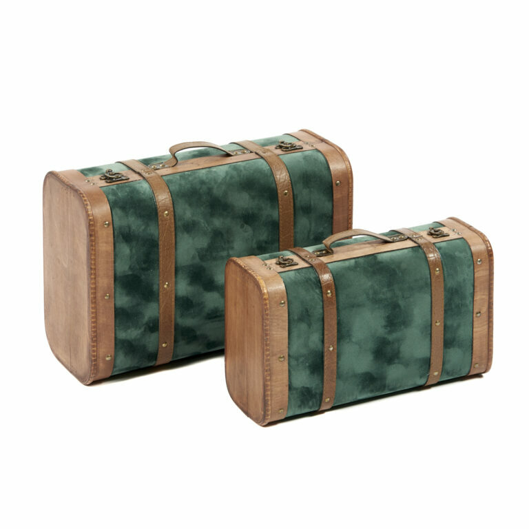 Green Fabric Suitcase Boxes Set of 2