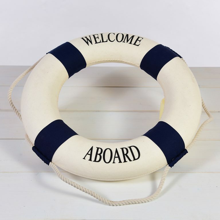 Welcome Aboard Life Buoy available in Red or Navy Stripe