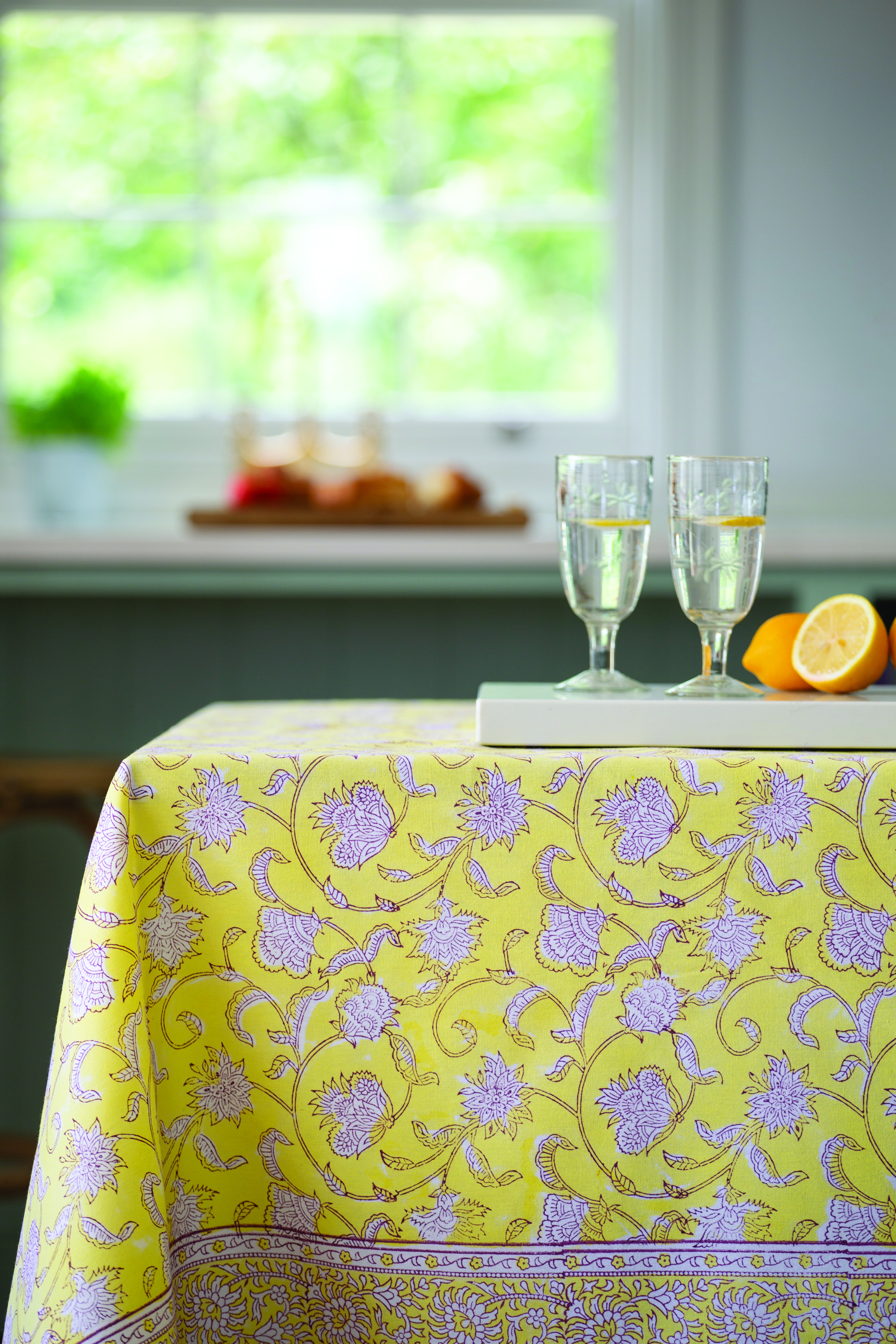 Lemon Berry Cotton Hand Block Printed Tablecloth