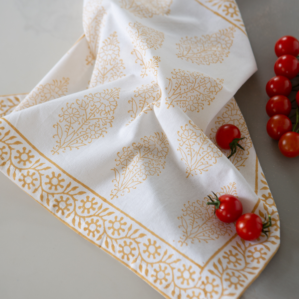 Saffron cotton Hand Block Printed Napkins