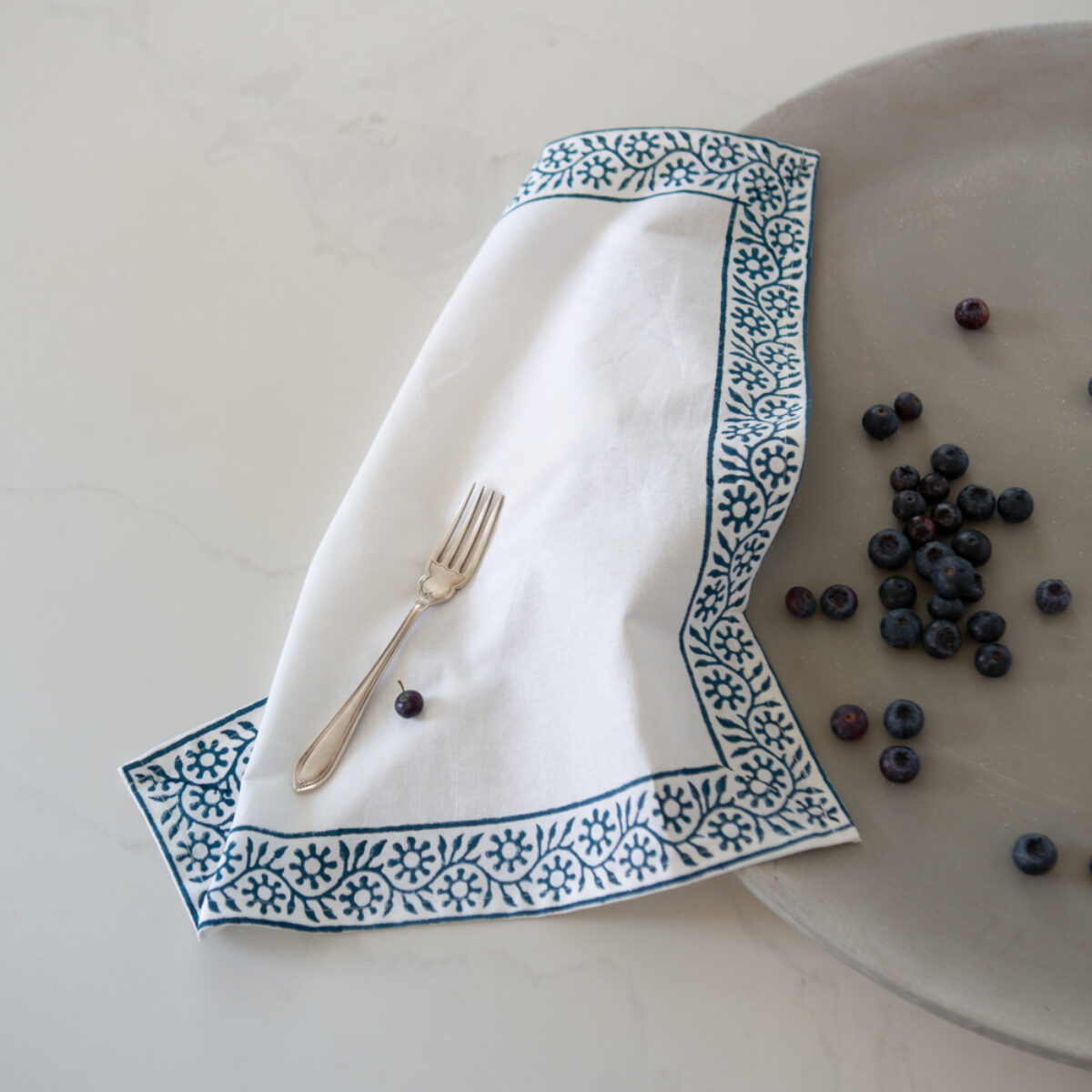 Sapphire Cotton Hand Block Printed Napkins 45 x 45cm 1